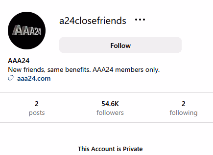 A24's 'Close Friends' Instagram, only available for members © A24