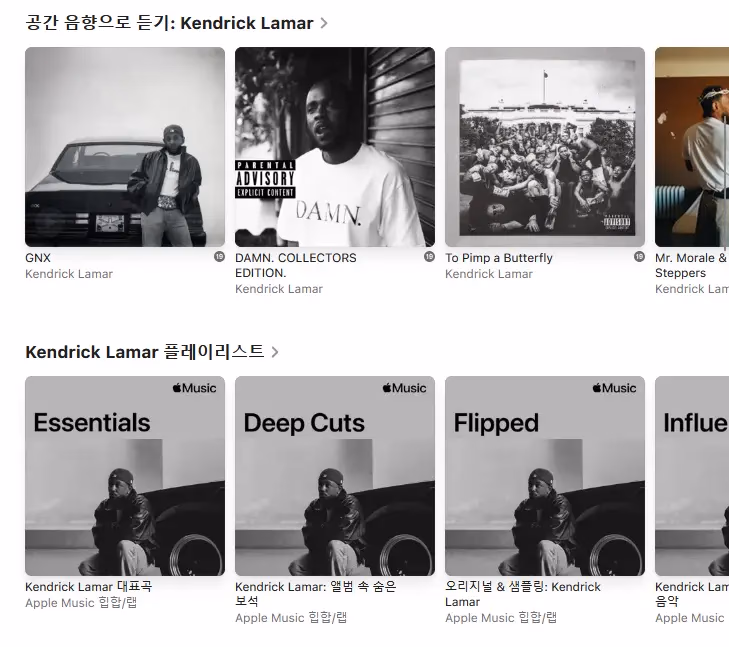 애플 뮤직에서 제공하는 공간 음악과 플레이리스트 © apple